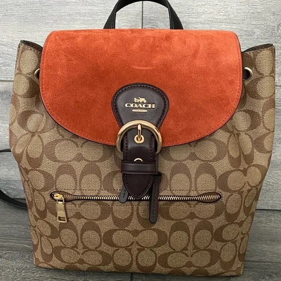 Coach Suede Kleo khaki multi backpack bagwomen signature - Picture 3 of 13